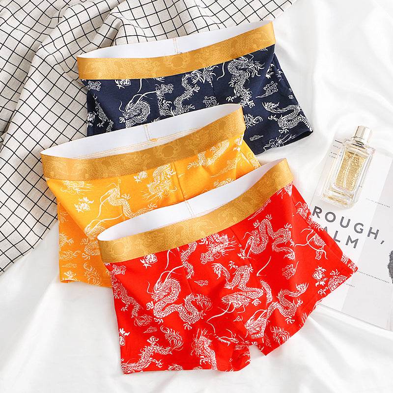 Dragon Pattern Men's Cotton Boxers - Comfortable, Stylish & Breathable Fit - Buy Center