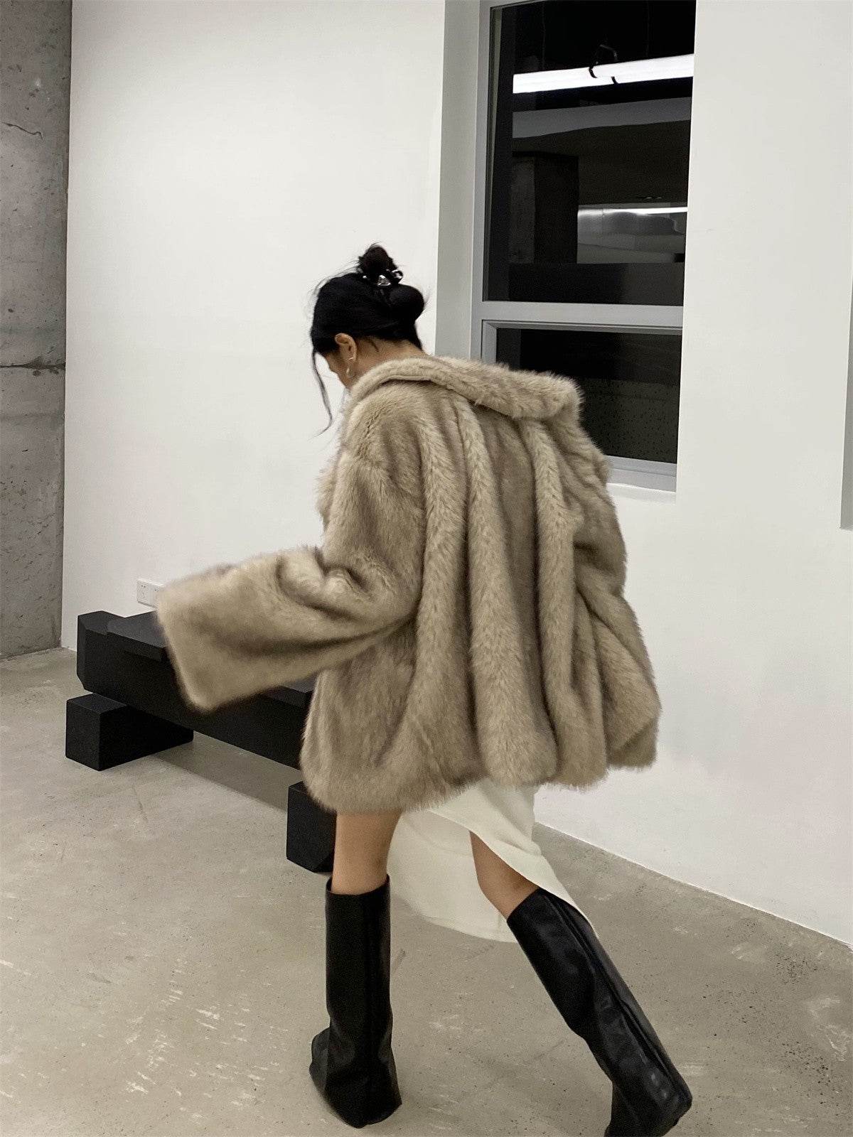 Women's Loose Fur Collar Coat - Stylish Mid-Length Casual Overcoat - Buy Center