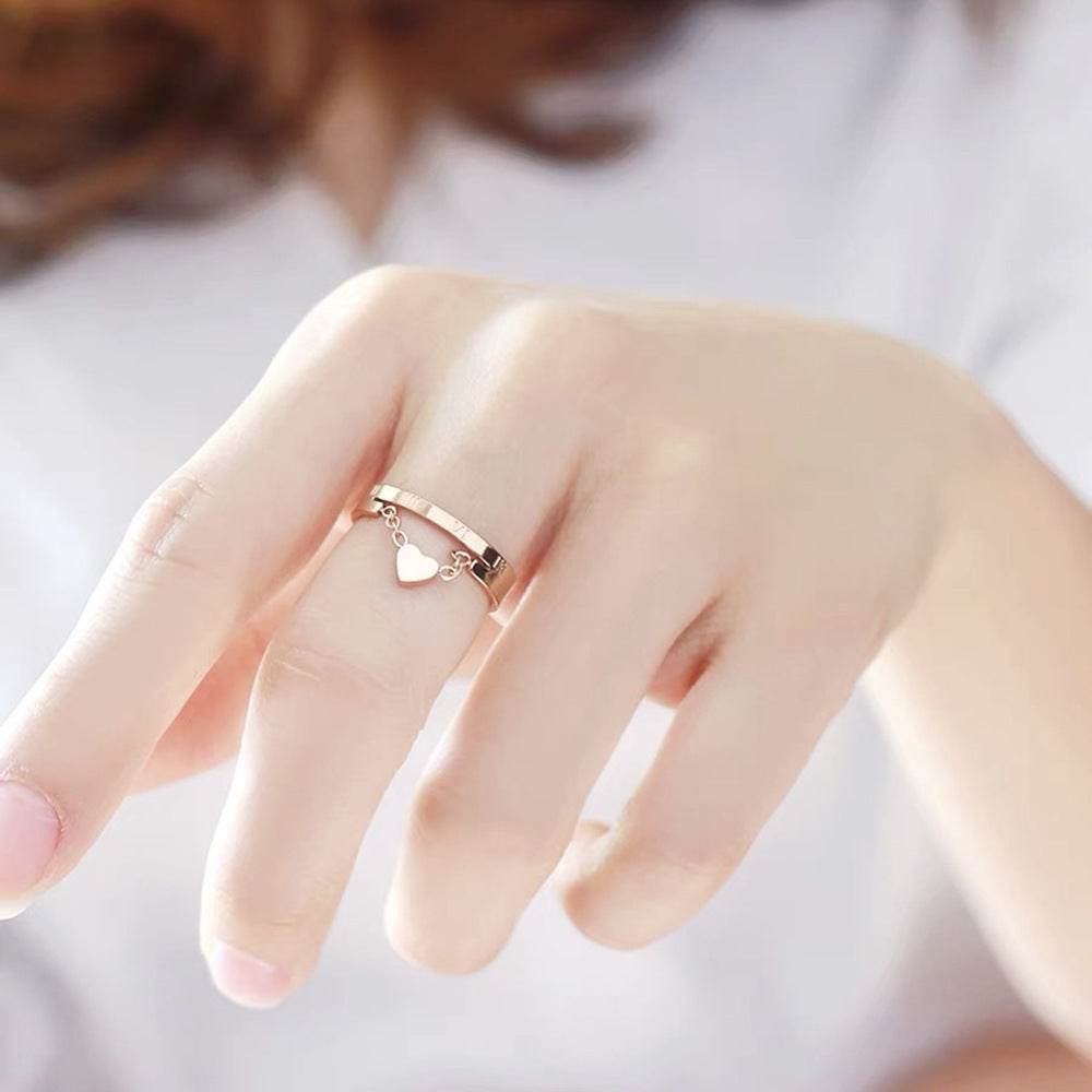 Buycenter Cute Heart Double-Layer Ring - Rose Gold Geometric Design - Buy Center