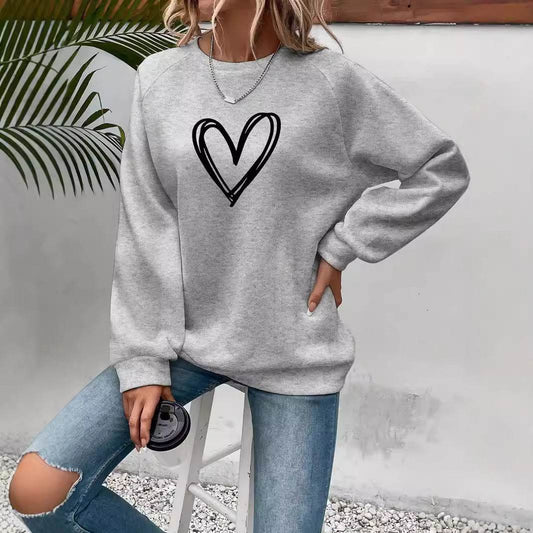 Heart Print Round Neck Sweatshirt - Stylish Women's Hoodie for 2025 - Buy Center