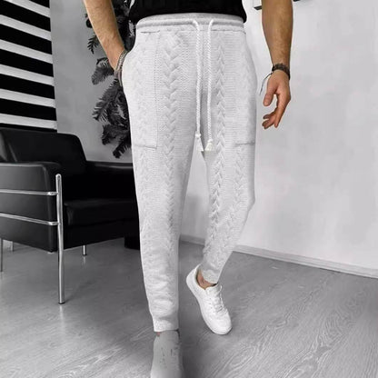 Men's Casual Solid Color Jacquard Drawstring Trousers - Stylish and Comfortable - Buy Center