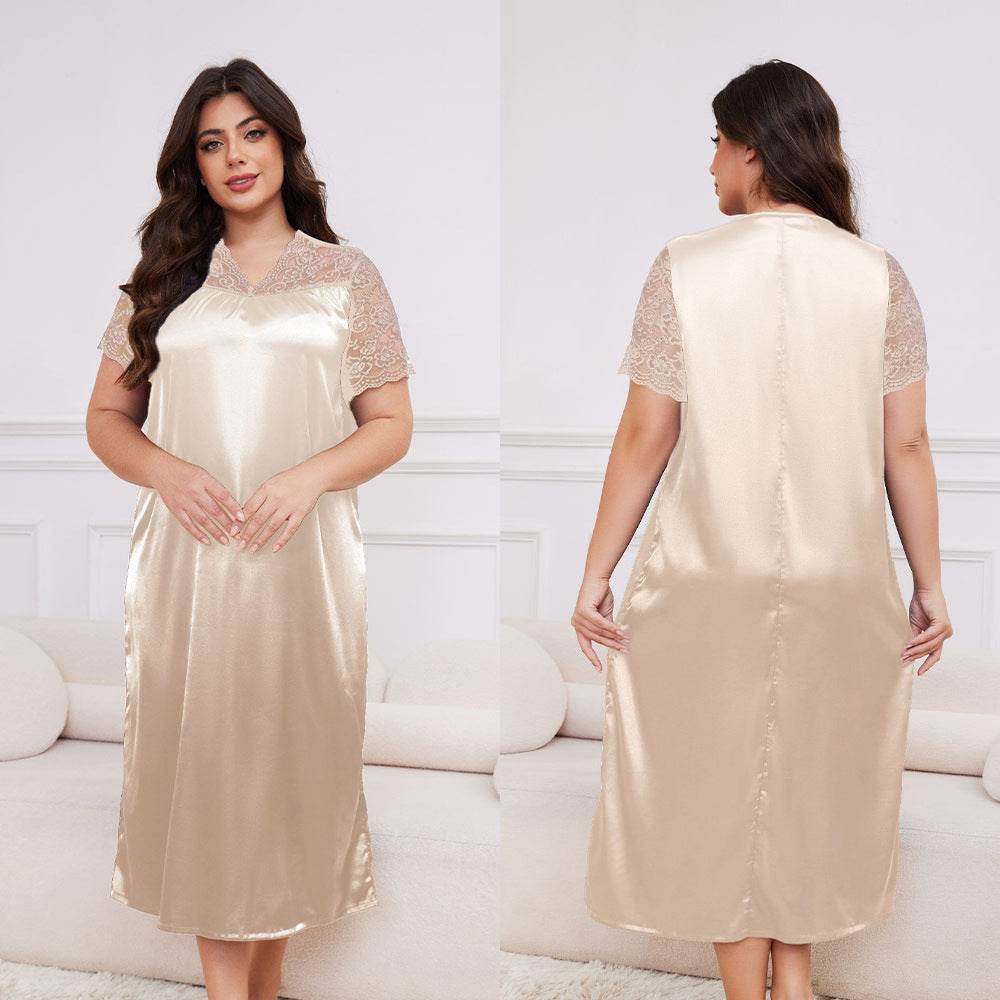 Buycenter Ice Silk Short Sleeve Nightdress - Loose Casual Homewear for Ladies - Buy Center