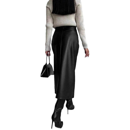Buycenter Women's Retro Leather Skirt - Autumn Winter Fashion - Buy Center