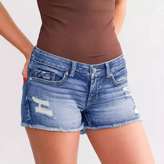 Buycenter Ladies Ripped Wadding Button Shorts - Street Fashion Denim - Buy Center