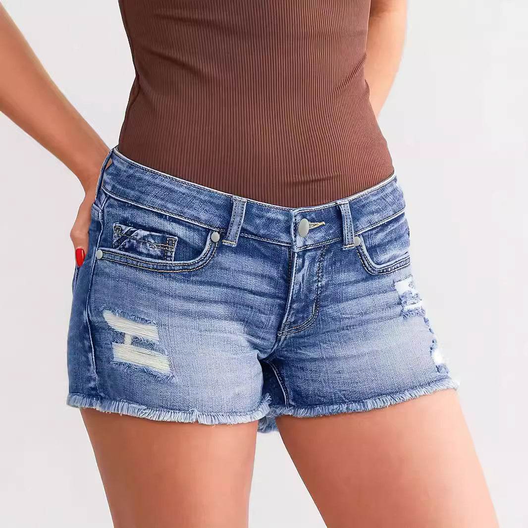 Buycenter Ladies Ripped Wadding Button Shorts - Street Fashion Denim - Buy Center