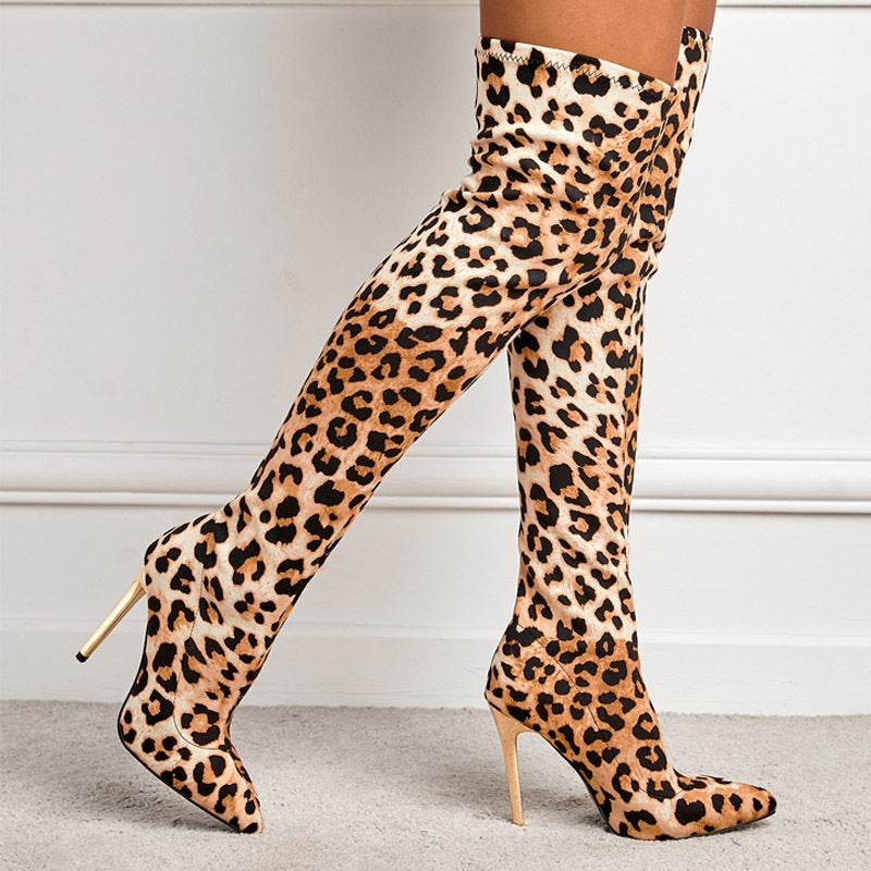 Elegant Winter Stiletto High Leg Boots - Leopard Print & Chic Style - Buy Center