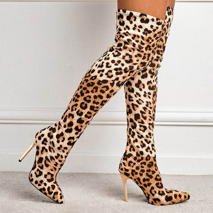 Elegant Winter Stiletto High Leg Boots - Leopard Print & Chic Style - Buy Center