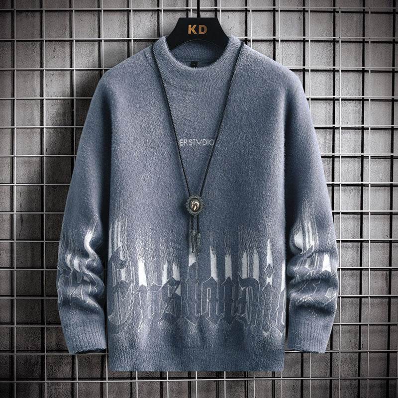 Men's Thickened Half High Collar Sweater - Warm Rabbit Fur Pullover - Buy Center
