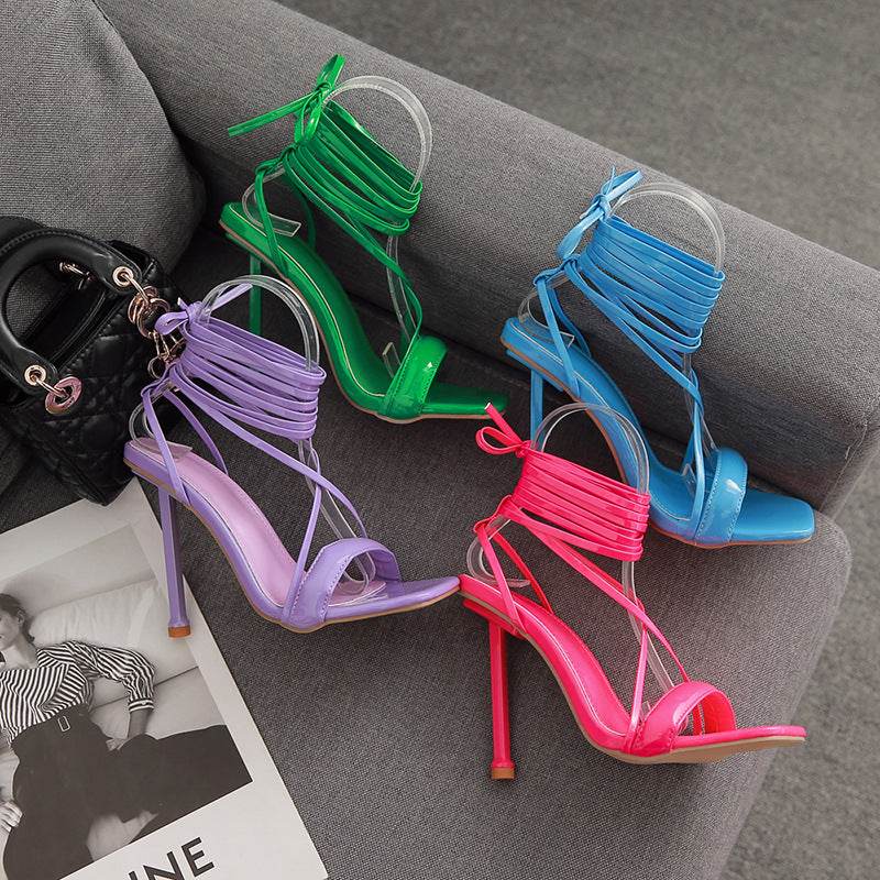 Fashion Tie Stiletto Sandals - Vibrant Catwalk Pumps for Bold Style - Buy Center