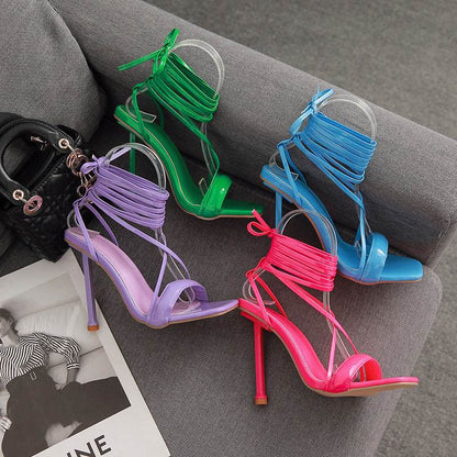 Fashion Tie Stiletto Sandals - Vibrant Catwalk Pumps for Bold Style - Buy Center