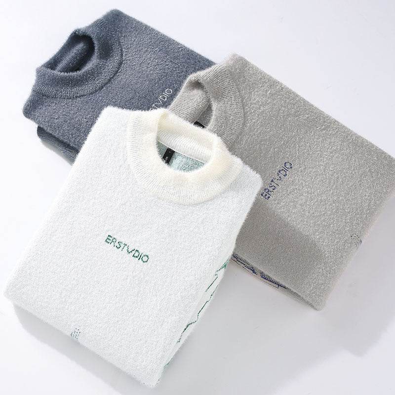 Men's Thickened Half High Collar Sweater - Warm Rabbit Fur Pullover - Buy Center
