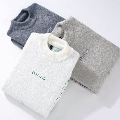 Men's Thickened Half High Collar Sweater - Warm Rabbit Fur Pullover - Buy Center