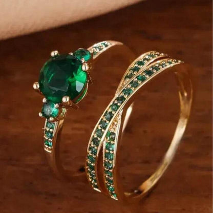 Emerald Zircon Retro Ring Set - Stylish Geometric Unisex Fashion Jewelry - Buy Center