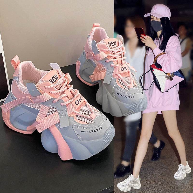 Thick Bottom Lace-Up Sneakers - Stylish Casual Flats for Everyday Comfort - Buy Center