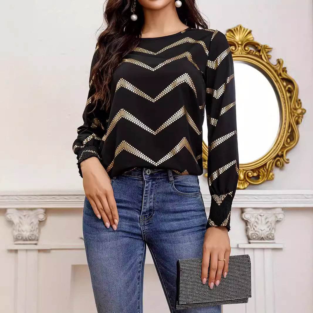 Buycenter Crew Neck Long Sleeve Shirt - Casual Pleating in Black - Buy Center