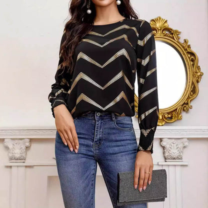 Buycenter Crew Neck Long Sleeve Shirt - Casual Pleating in Black - Buy Center