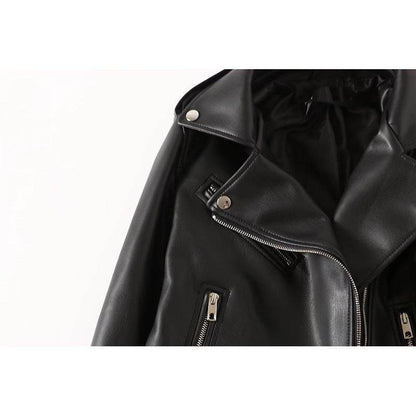 Stylish Women's Black PU Leather Zip Jacket - Trendy Fit & Long Sleeve - Buy Center