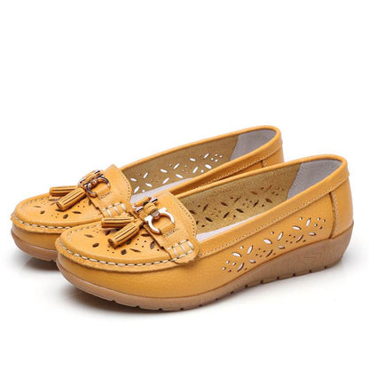 Women's Hollow Leather Wedge Flats - Soft Bottom Comfort in Chic Colors - Buy Center