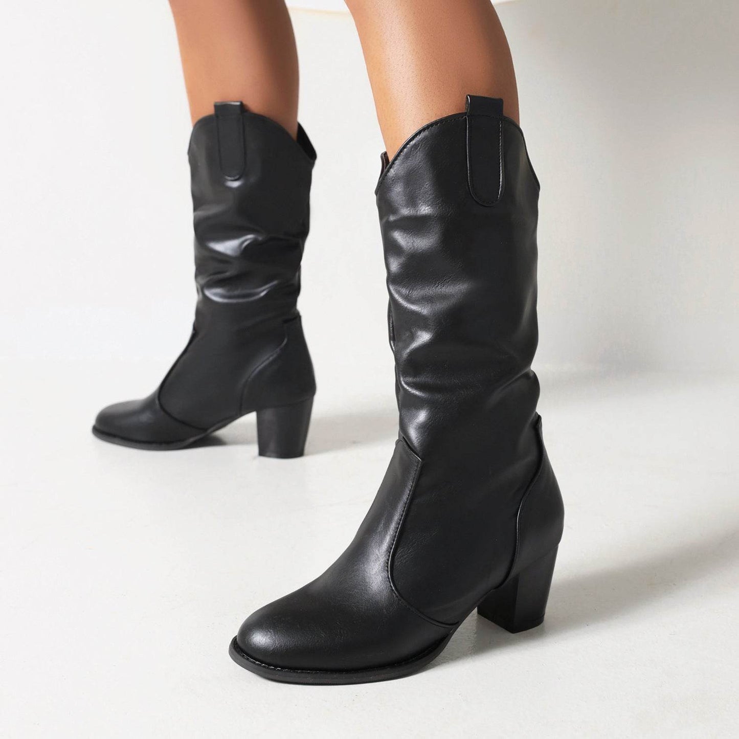 Women's Fashion Leather Boots - Mid-Calf, Chunky Heel Comfort for 2025 - Buy Center