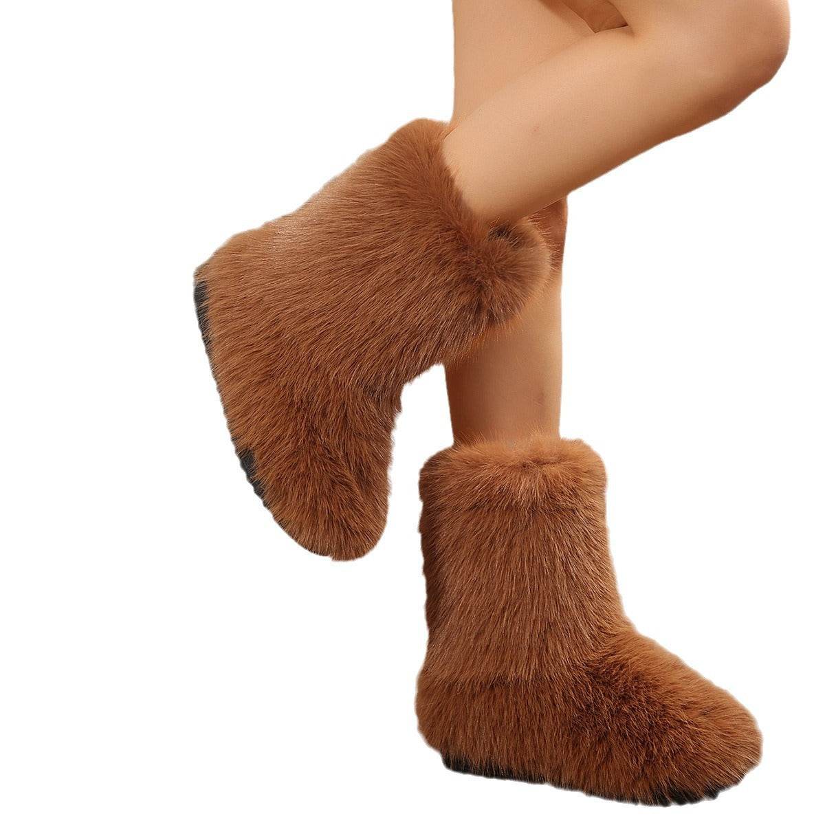 Mid-Calf Plush Boots for Women - Stylish, Warm, and Waterproof - Buy Center
