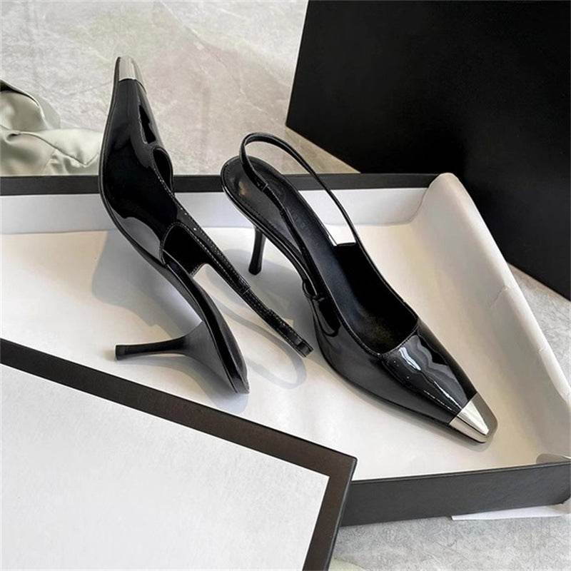 Women's Metal Square Toe Sandals - Stylish Black Design, Fine Heel - Buy Center