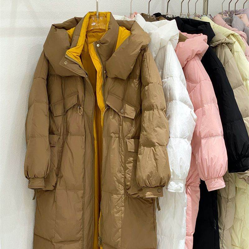 Buycenter Women's Over-the-Knee Quilt Down Jacket - Korean Style, Thick & Cozy - Buy Center