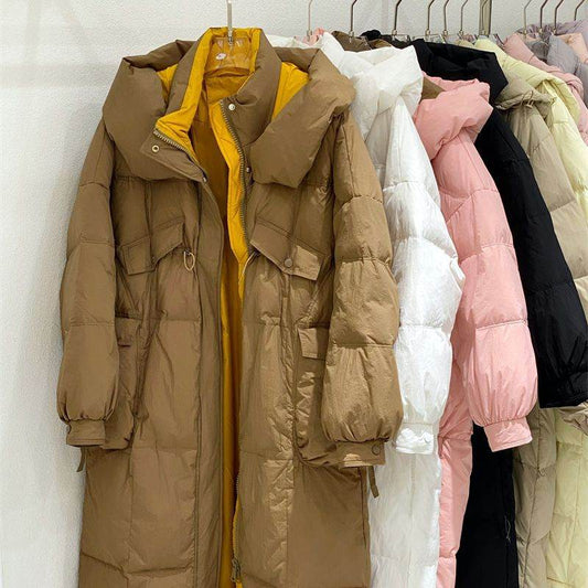 Buycenter Women's Over-the-Knee Quilt Down Jacket - Korean Style, Thick & Cozy - Buy Center