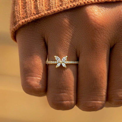 Buy Center S925 Sterling Silver Butterfly Ring - Diamond-Studded Design - Buy Center