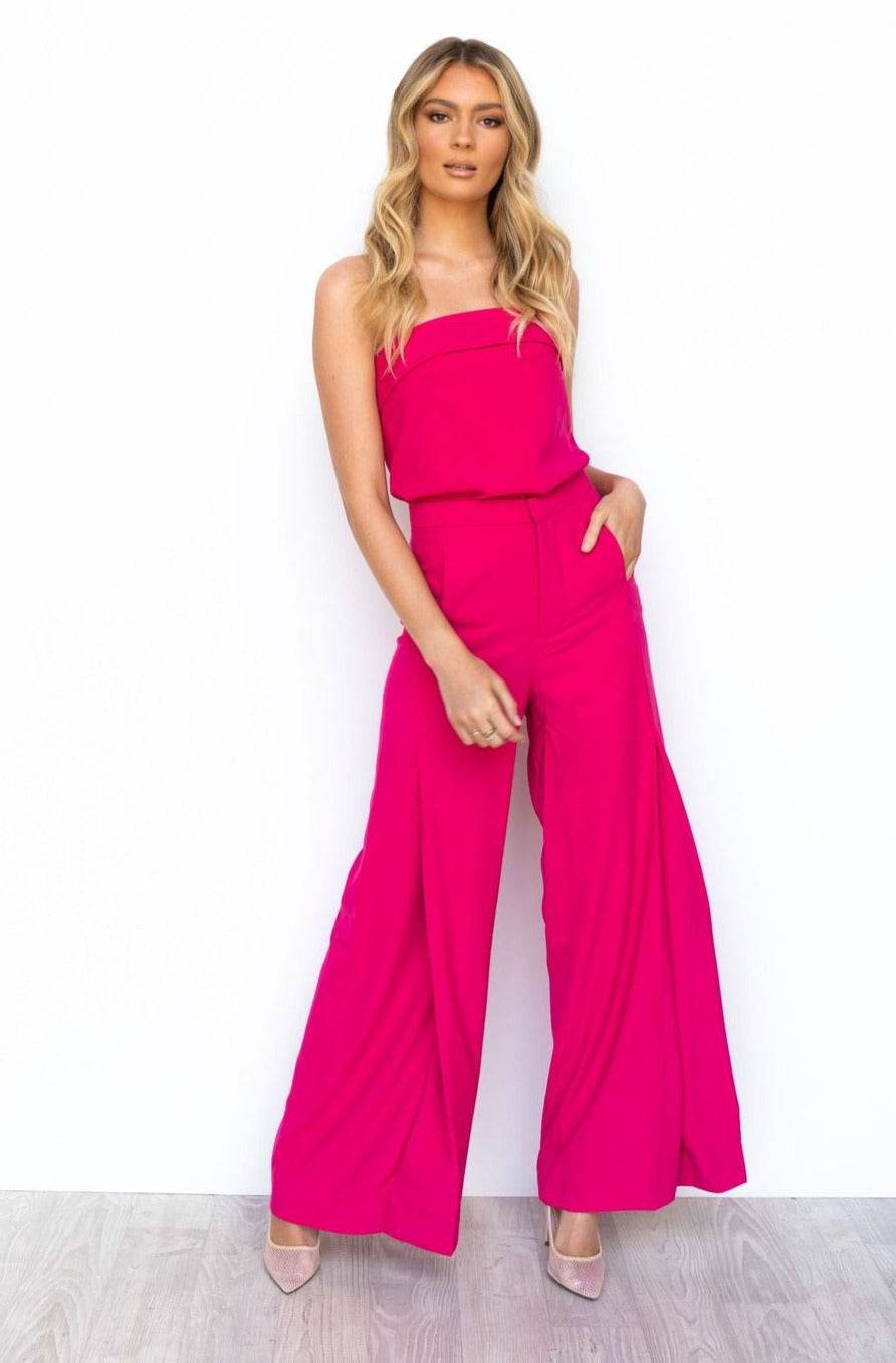 Buycenter Women's Off-Shoulder Trousers Suit - Casual Rose Red Ensemble - Buy Center