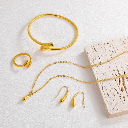 Four-Piece Drop-Shaped Jewelry Set - Necklace, Earrings, Ring & Bracelet - Buy Center