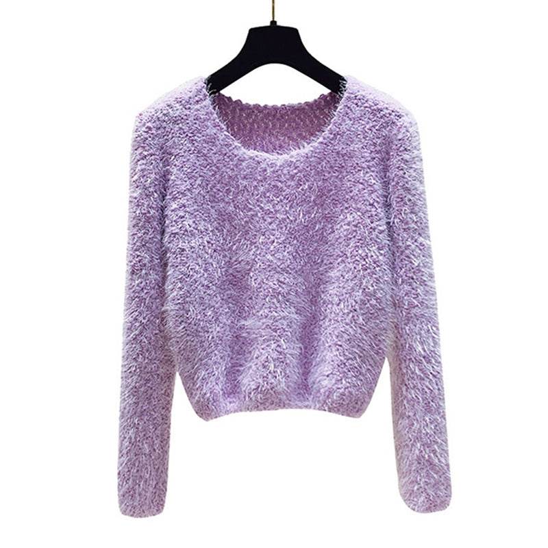 Solid Color Round Neck Pullover Sweater - Trendy Casual for Women - Buy Center