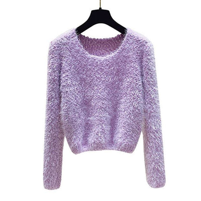 Solid Color Round Neck Pullover Sweater - Trendy Casual for Women - Buy Center