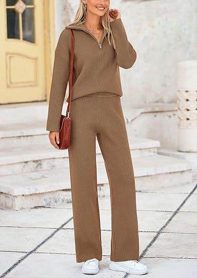 Buycenter Autumn Winter Knitting Two-Piece Set - Zipper Sweater & Pants - Buy Center