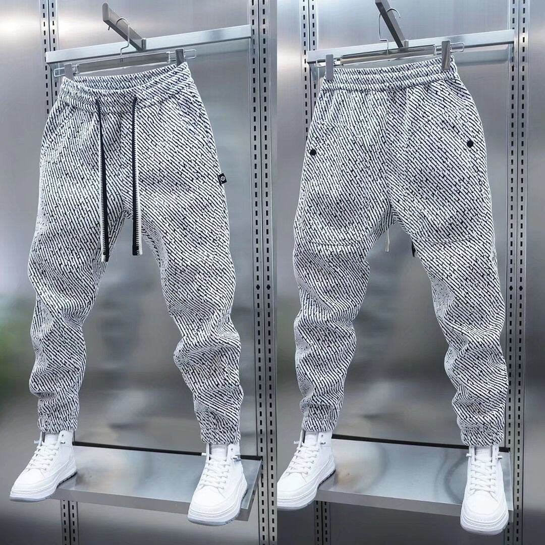 Men's Versatile Loose Sweatpants - Striped Casual Trousers in Black, Gray - Buy Center