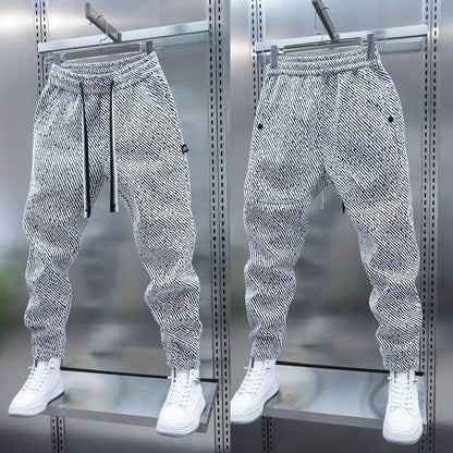Men's Versatile Loose Sweatpants - Striped Casual Trousers in Black, Gray - Buy Center