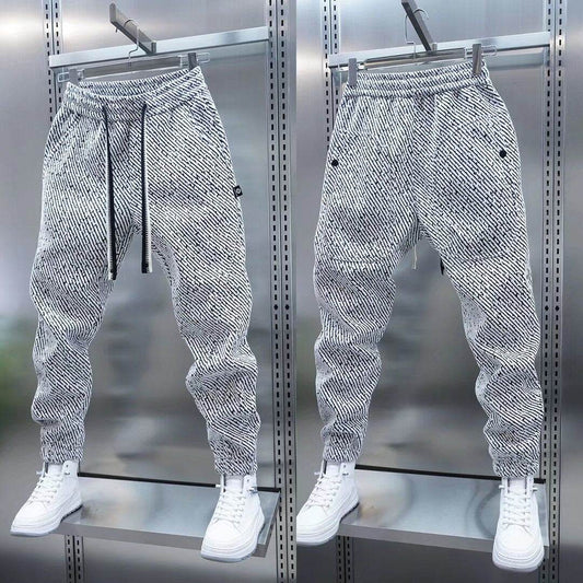 Men's Versatile Loose Sweatpants - Striped Casual Trousers in Black, Gray - Buy Center