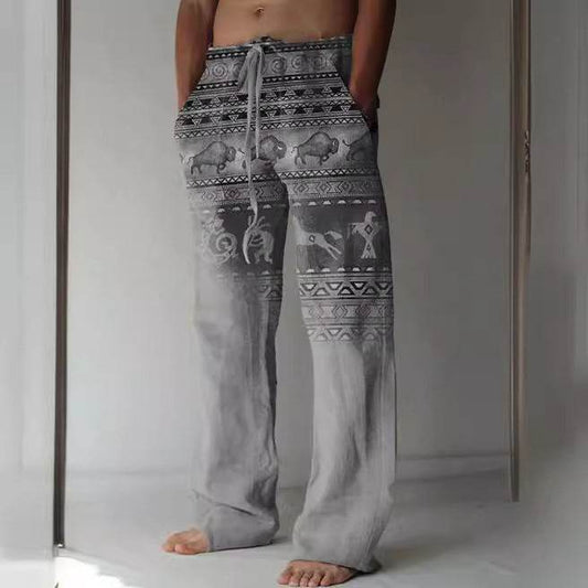 Buycenter Men's Casual Linen Pants - Printed, Loose Fit, Multiple Sizes - Buy Center