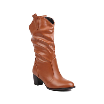 Women's Fashion Leather Boots - Mid-Calf, Chunky Heel Comfort for 2025 - Buy Center