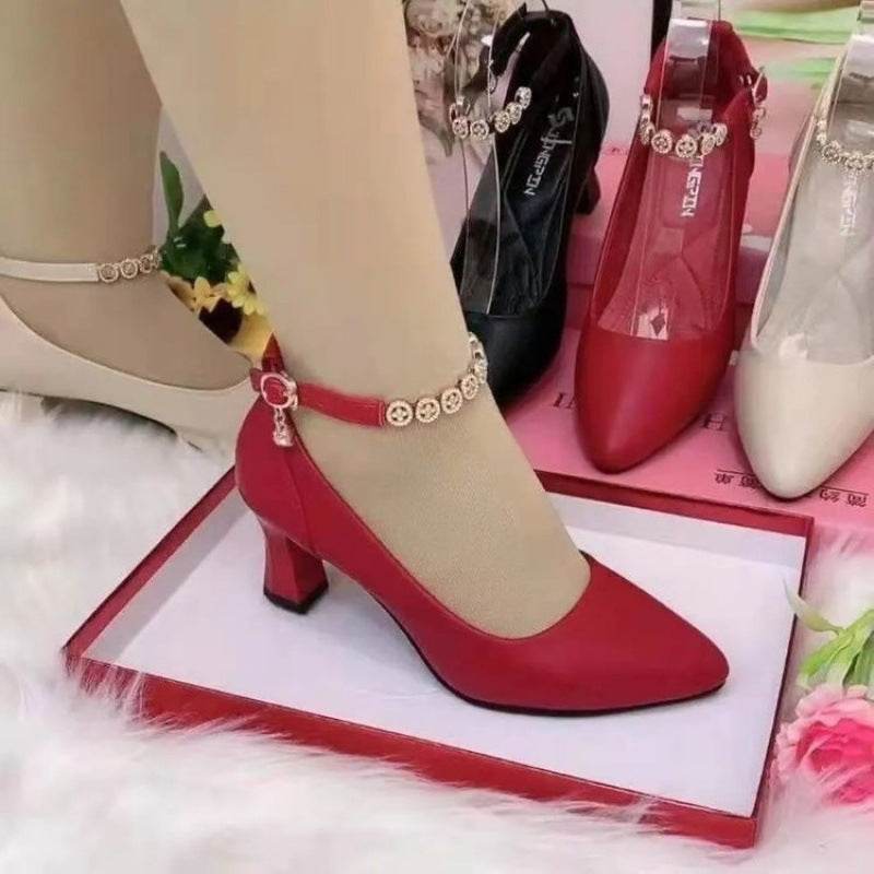 Stunning Ankle-Strap Rhinestone High Heels - Chunky Pumps for Any Occasion - Buy Center