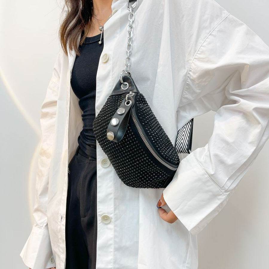 Sequin Women's Crossbody Bag - Silver & Black - Trendy Urban Fashion - Buy Center