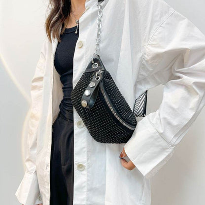 Sequin Women's Crossbody Bag - Silver & Black - Trendy Urban Fashion - Buy Center