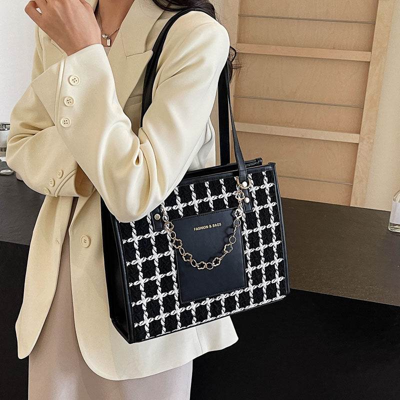 Buycenter Large Capacity Plaid Tote - Fashionable All-Matching Design - Buy Center