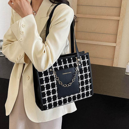 Buycenter Large Capacity Plaid Tote - Fashionable All-Matching Design - Buy Center