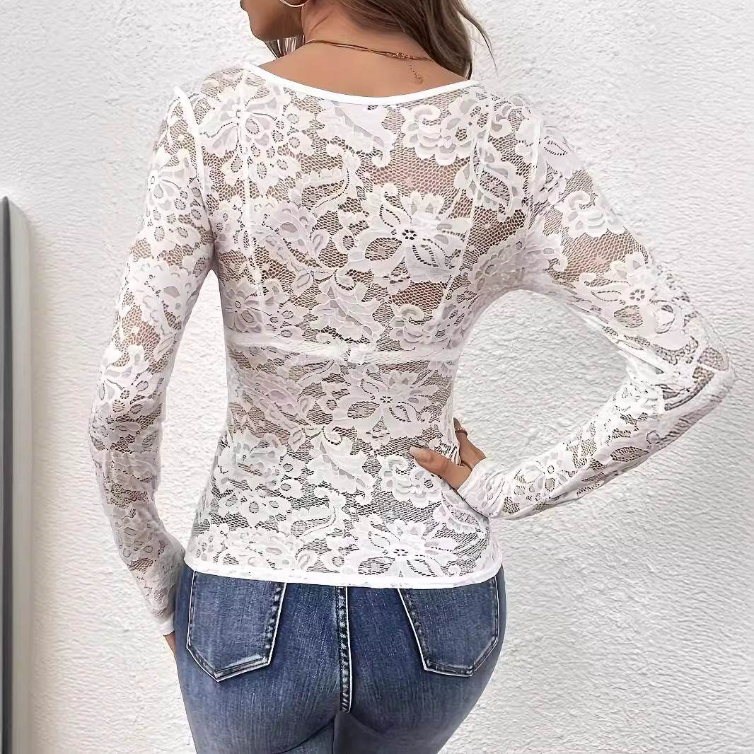 Buycenter Elegant V-neck Lace Blazer - Long Sleeve Pullover Top - Buy Center