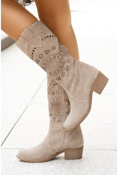Stylish Mid Heel Suede High Boots for Women - Autumn & Winter Chic - Buy Center