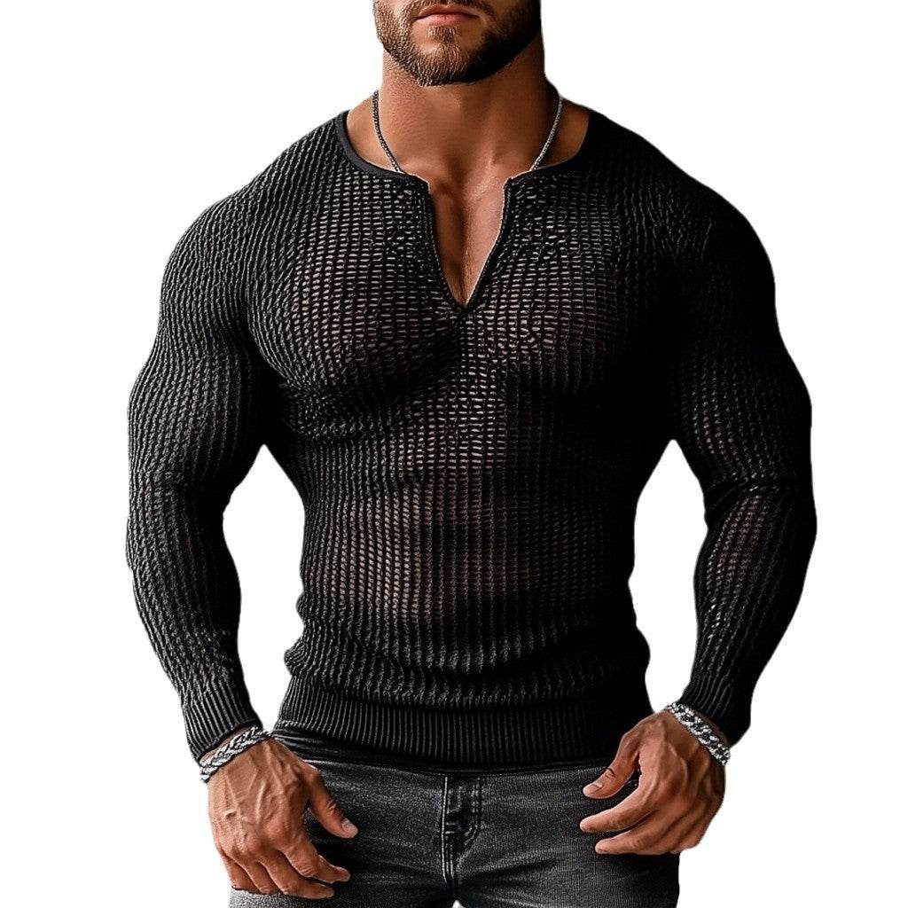 Buycenter Men's Transparent Mesh Hollow Top - Stylish Black Leisurewear - Buy Center