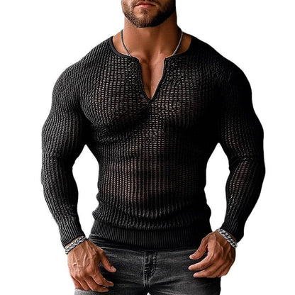 Buycenter Men's Transparent Mesh Hollow Top - Stylish Black Leisurewear - Buy Center