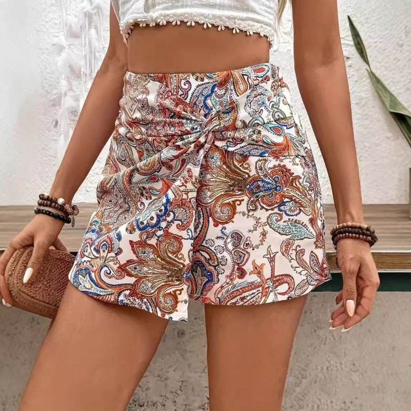 Buycenter Bohemian High Waist Front Knot Shorts - Flower Print Skirt Style - Buy Center