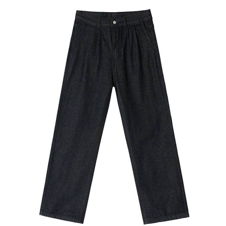 Men's Casual Loose-Fitting Straight Jeans - Black Wide-Leg Trousers - Buy Center
