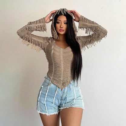 Classic Slim Tassel Hooded Blazer - European & American Style Elegance - Buy Center